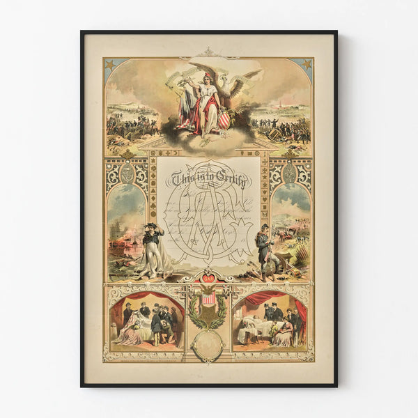 Vintage juliste jäsenyystodistuksesta GAR seinäkoriste historiallinen