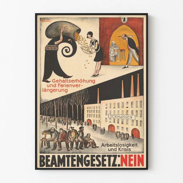 Saksalainen poliittinen vintagejuliste työttömyydestä ja kriisistä