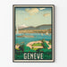 Vintage-Geneve CFF -juliste järvimaisemalla ja vuoristomaisemalla