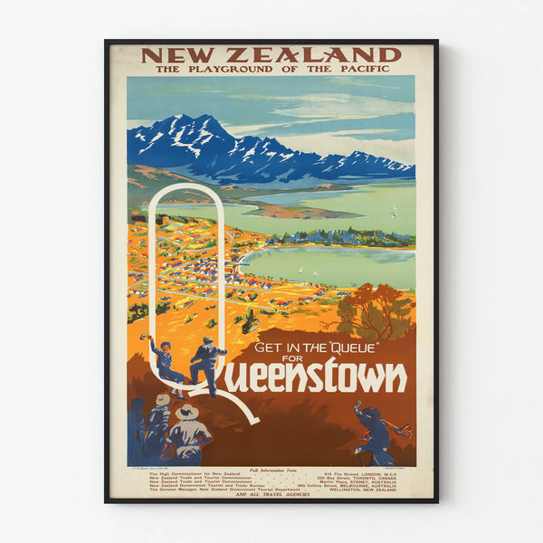 Vintage Juliste Uusi-Seelanti Queenstown koristeellinen