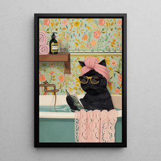 Tableau Chat Relax dans la Baignoire