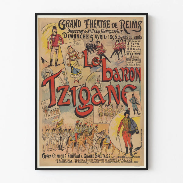 Vintage Juliste Le Baron Tzigane Grand Théâtre de Reims 1896