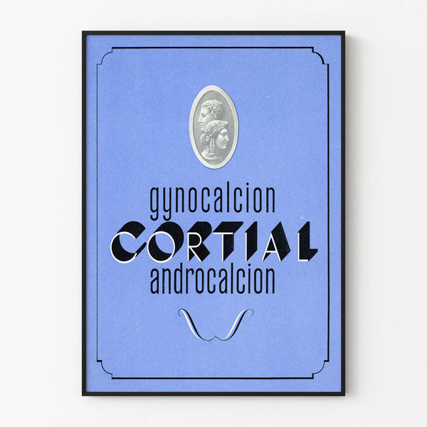 Vintage juliste Cortial Gynocalcion Androcalcion sininen