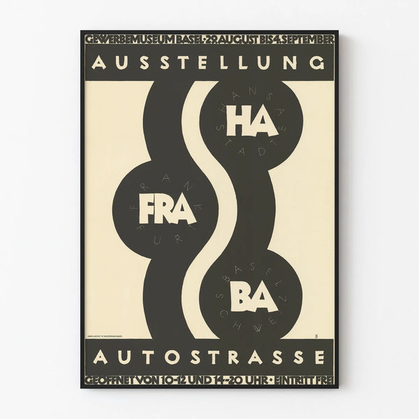 Näyttelyjuliste Autostrasse Gewerbemuseum Baselissa