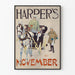 Vintage Harper's marraskuun juliste, jossa vaunu ja valkoinen hevonen