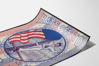 Amerikkalainen patriotinen vintagejuliste merimiehellä ja Yhdysvaltain lipulla