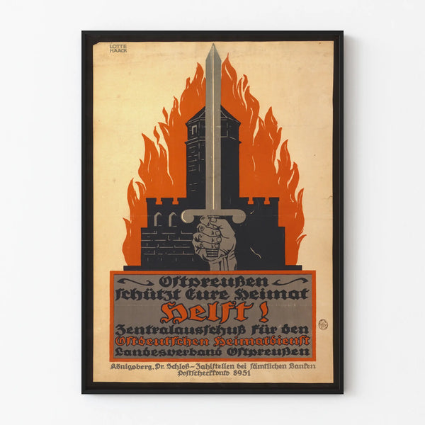 Vintage Juliste Itä-Preussi suojelee isänmaata - Historiallinen seinäkoristelu