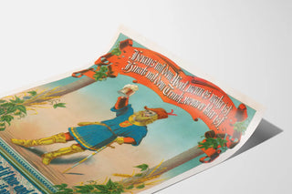 Vintagemies keskiaikainen juliste, jossa mies pitää olutlaseja