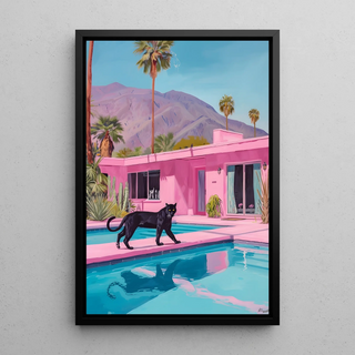 Tableau Panthère Noire et Villa Rose - Évasion Moderne