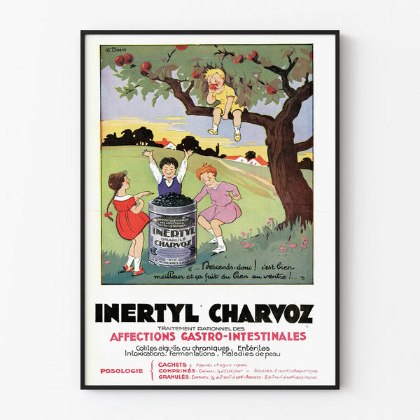 Vanha juliste Inertyl Charvoz - Vintage seinäkoristelu ruoansulatusterveyteen