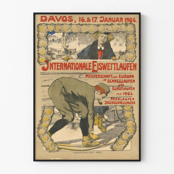 Vintage juliste Davosin kilpailu- ja luistelutapahtumasta 1904
