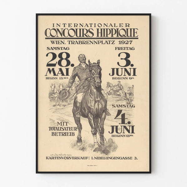 Kansainvälisen ratsastuskilpailujen juliste 1927 - vintage ratsastustyylinen seinäkoristelu