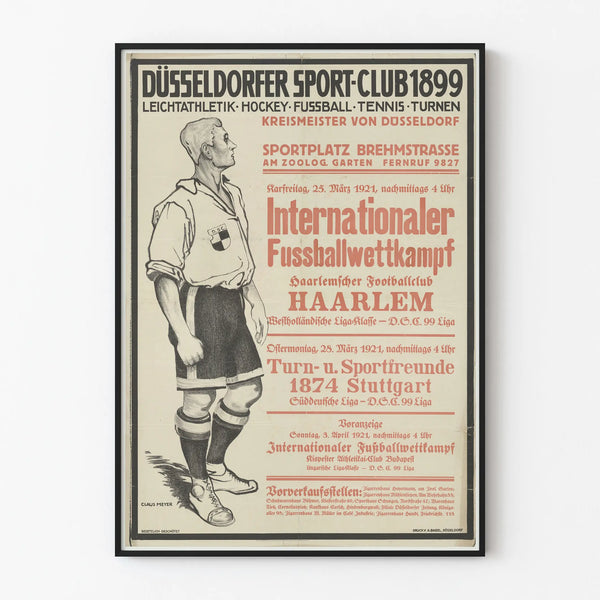 Vintage jalkapallon kansainvälinen kilpailujuliste Sportplatz Ruhrort