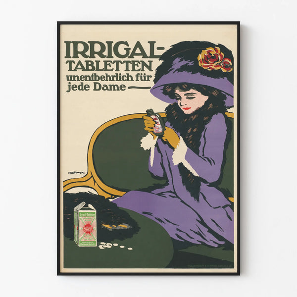 Vintage mainosjuliste Irrigal-tableteille