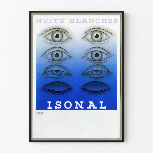 Art Déco -juliste Nuits Blanches Isonal sininen ja musta