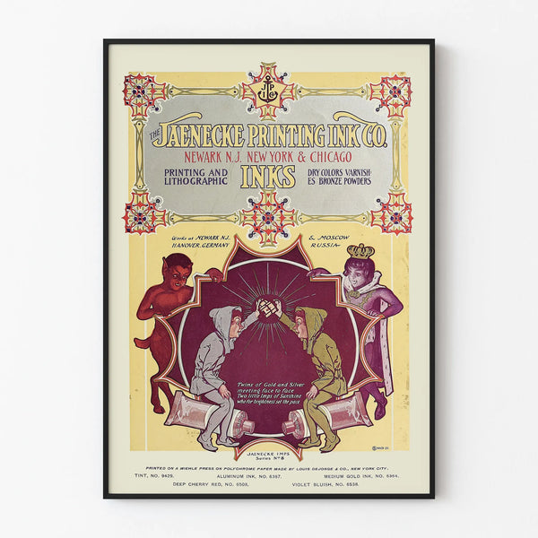 Vintage mainosjuliste Jaenecke Printing Ink Co. - Teollinen retroseinäkoristelu