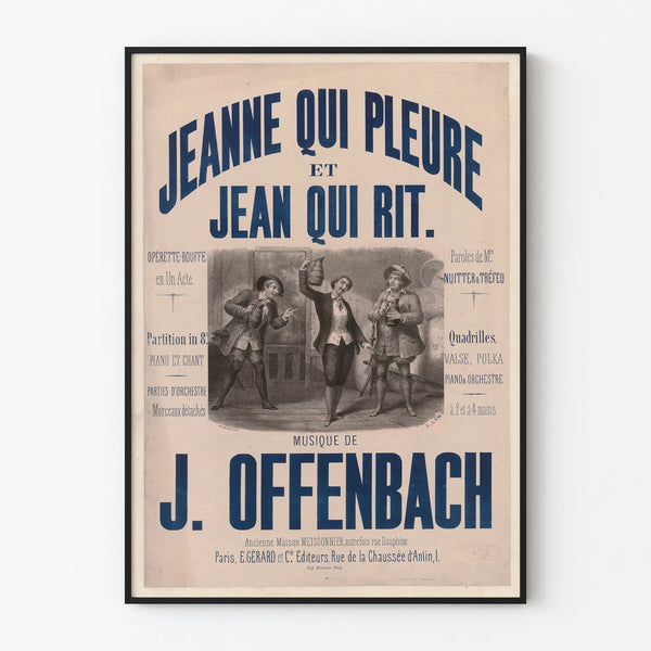 Vintage juliste operetista Jeanne joka itkee ja Jean joka nauraa J. Offenbach