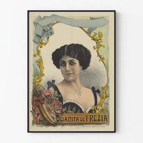 Vintage Juanita de Frezia -juliste tyylikkääseen seinäkoristukseen