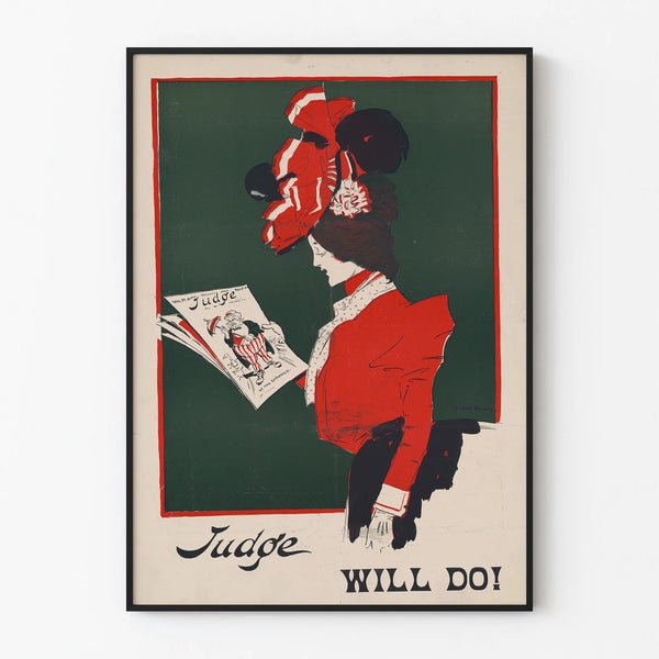 Vintage juliste Judge Will Do punaisena ja vihreänä seinäkoristeeksi