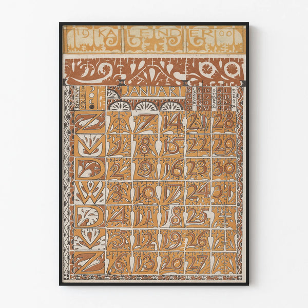 Juliste Kalenteri tammikuu 1900 Art nouveau vintage