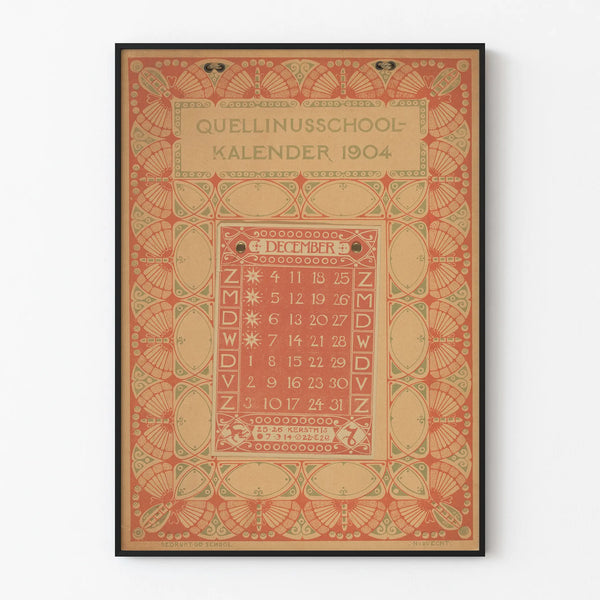 Koristeellinen kalenterijuliste Quellinusschool 1904 joulukuu
