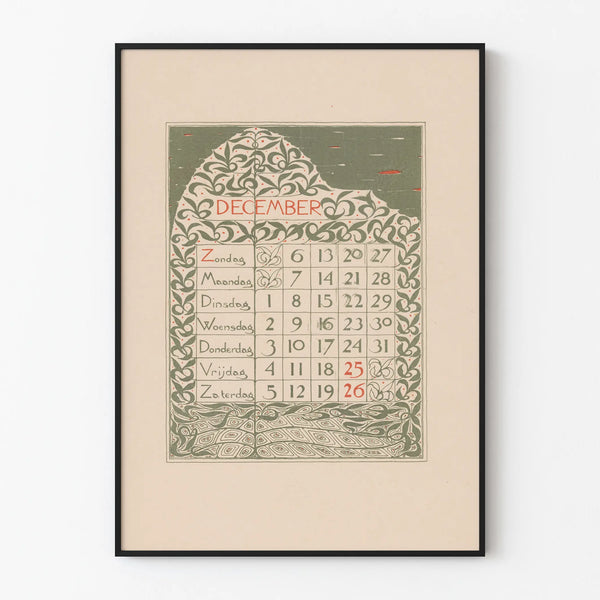 Juliste Kalenteri Sisustustyylinen joulukuu Vintage 1896