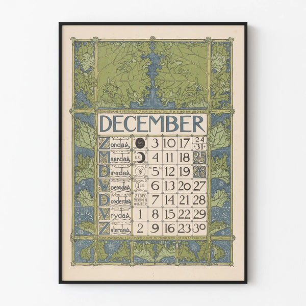 Juliste Kalenteri joulukuu vintage 1899 - Tyylikäs seinäkoristelu