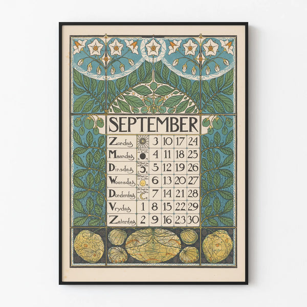 Juliste Kalenteri syyskuu 1899 Art nouveau -tyyli