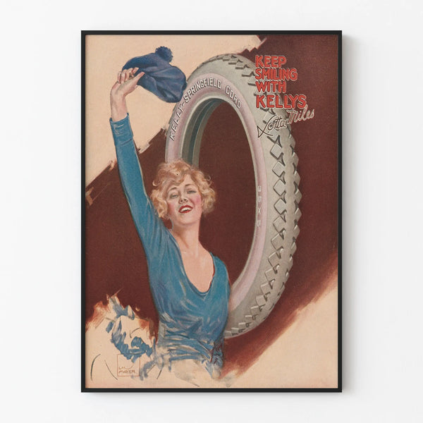 Kelly Springfield vintage mainosjuliste - Keep Smiling with Kellys