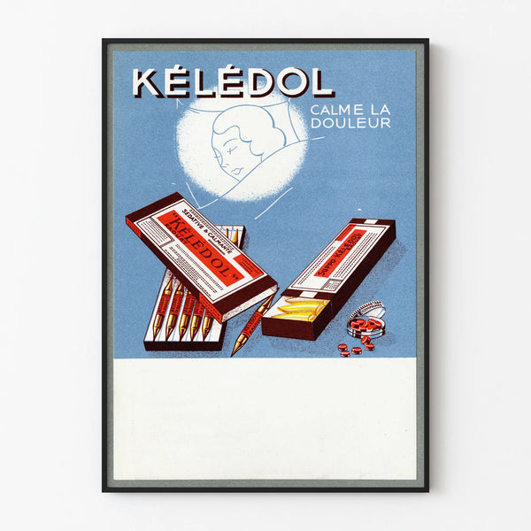 Vintage-mainosjuliste Kélédol rauhoittaa kipua