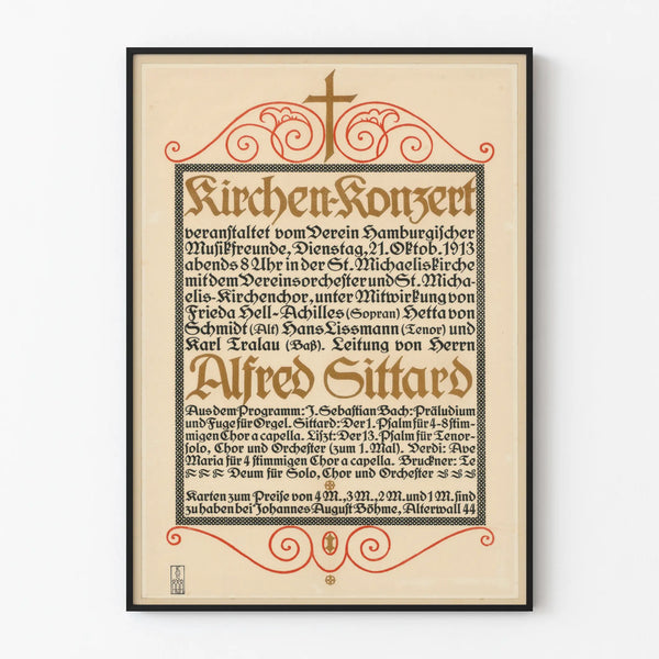 1913 kirkon konserttijuliste vintage seinäkoriste klassinen