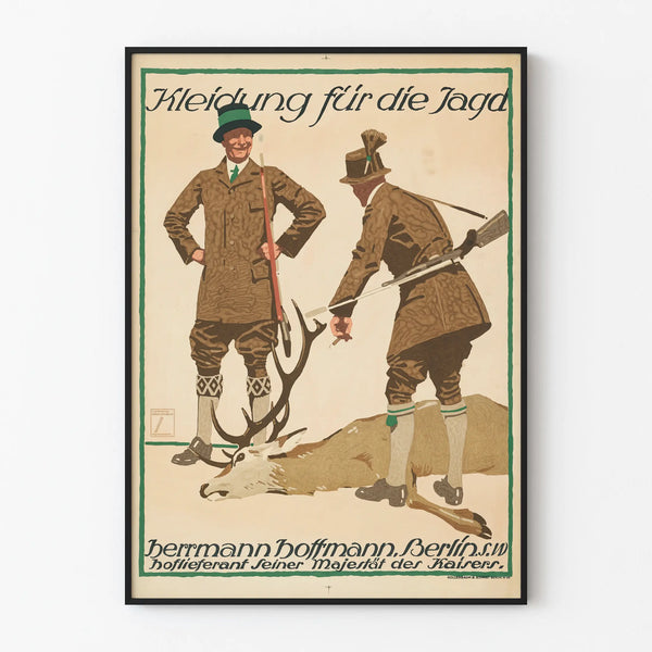 Vintage metsästysjuliste - metsästysvaatteet Herrmann Hoffmann Berliiniltä