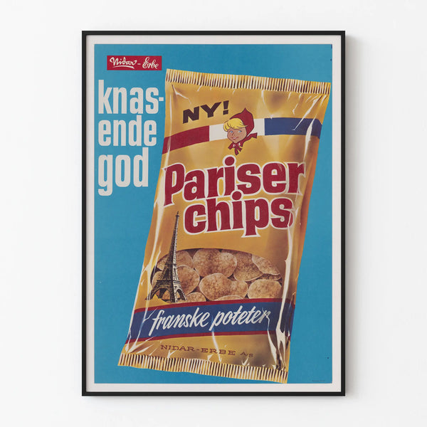 Vintage Juliste Pariser Chips - Retro seinäkoriste välipala