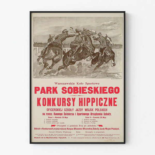 Vintage-ratsastuskilpailujen juliste Park Sobieskiego - Puolan ratsastuskoulun juliste