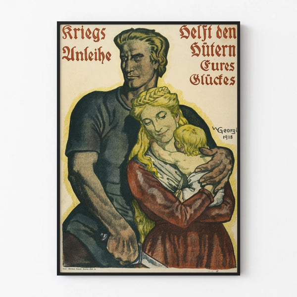 Vintage seinäkoristejuliste perheestä sodassa Kriegsanleihe