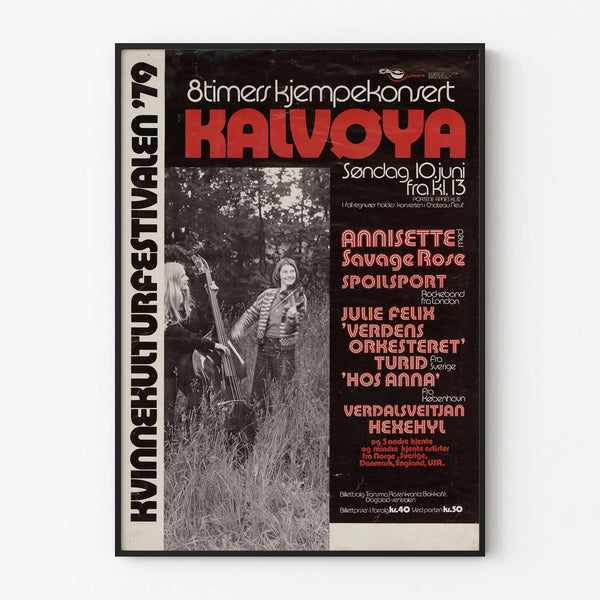 Vintage-konserttijuliste Kalvøyan 1979 - Seinän koristelu festivaali- ja kulttuurimaisemaan naisten osastolla