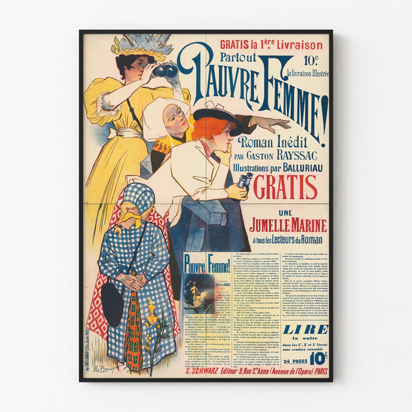Vintage juliste Huono nainen – koristeellinen piirros Balluriau:lta