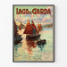 Vintage juliste Garda-järvestä purjeveneineen