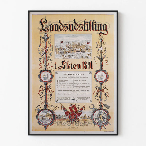 Vintage Landzudstilling juliste Skienissä 1891 seinäkoristeeksi