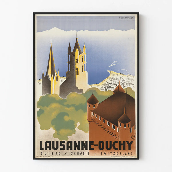 Vintagejuliste Lausanne-Ouchy Sveitsi, teos Vera Hirzel