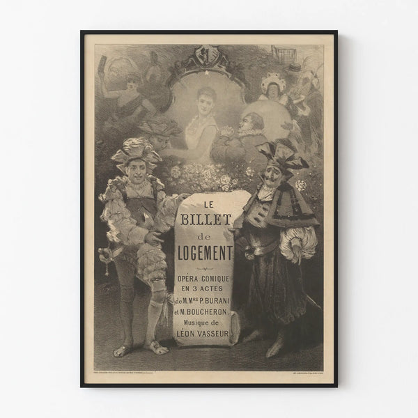 Vintage komediallinen juliste "Le Billet de Logement" 3 näytöstä