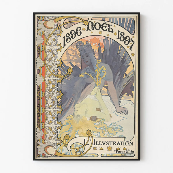 Vintage joulukalenteri juliste vuodelta 1896, teos Alphonse Muchalta