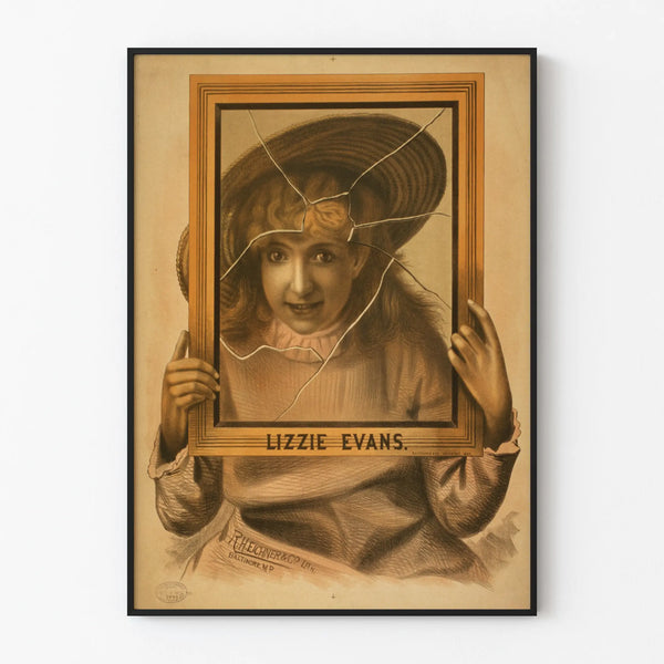 Vintage-porträtin juliste Lizzie Evans, rikotulla kehyksellä efektillä