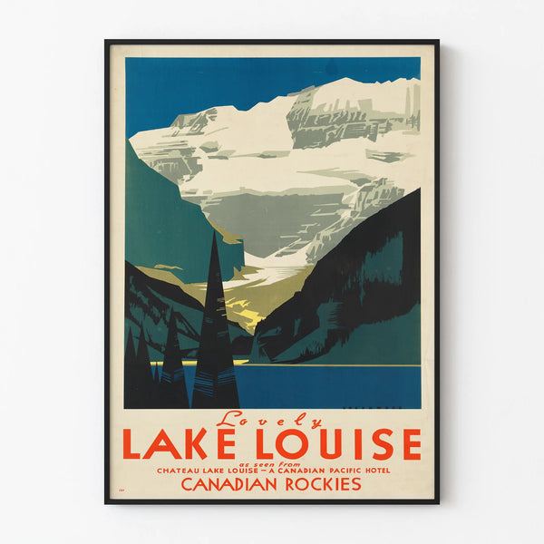 Vintage juliste Lake Louise - Maalaustyylinen seinäkoristelu Kanadan Kalliovuoristosta