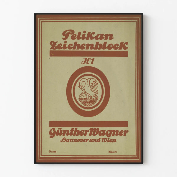 Vintage juliste Pelikan merkki- ja piirustuspohja graafinen suunnittelu ruskea