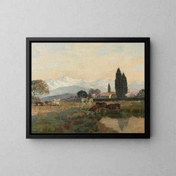Cavaliers antiques dans un paysage montagneux - Émile-René Ménard — kehystetty taideteos seinällä