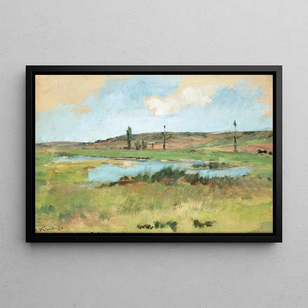 Maisemamaalaus järvellä - Émile Friant — kehystetty taideteos seinällä