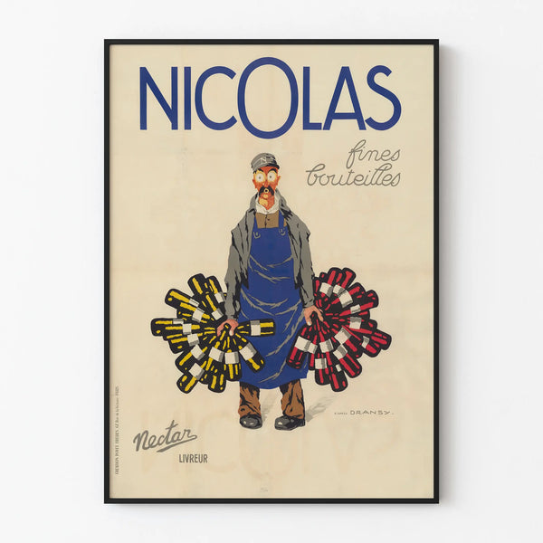 Vintage juliste Nicolas hienoista pulloista, nektarista, jakelijasta