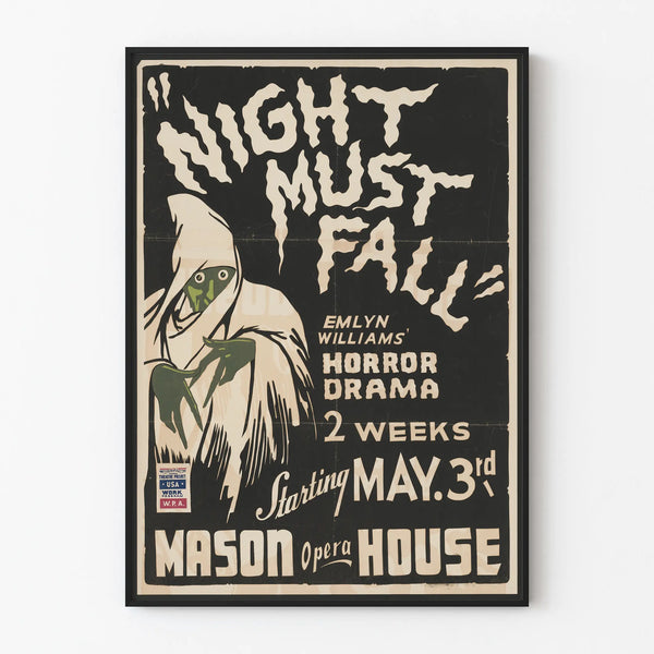 Vintage juliste Night Must Fall - Teatteri ja kauhutragedia