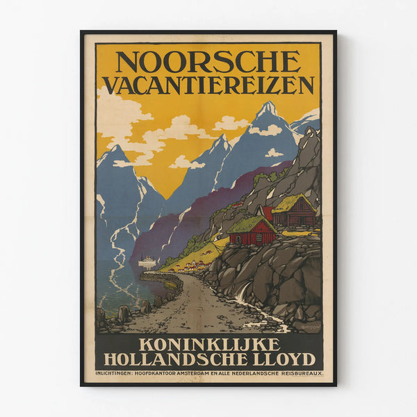 Vintagejuliste Noorsche Vacantiereizen vuoristokuvioihin ja matkoihin sisustukseen